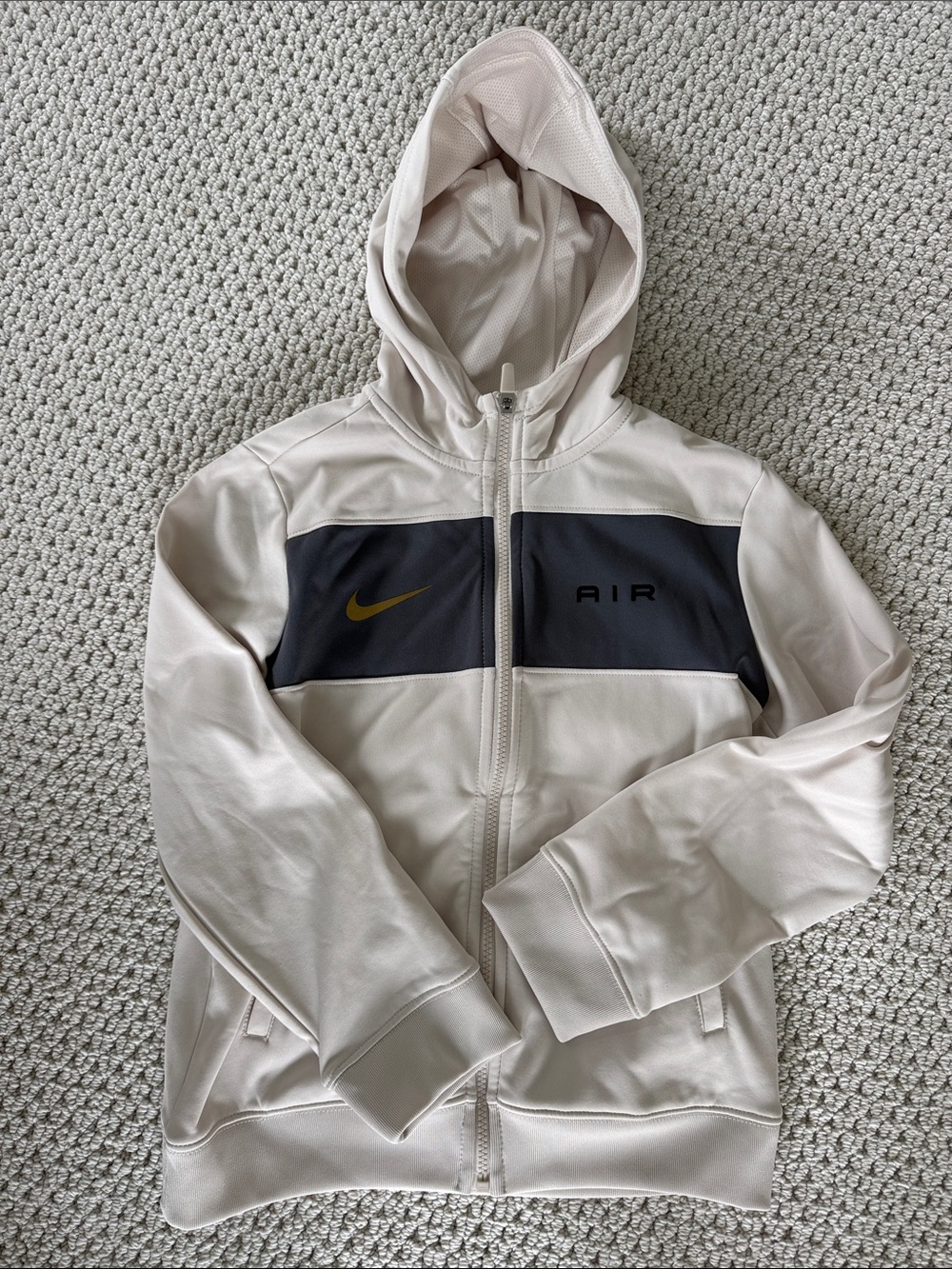 Nike Men’s Light Beige Hooded Jacket with Dark Chest Panel